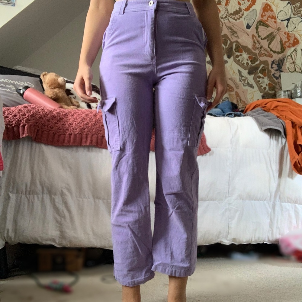 Purple corduroy pants with side pockets